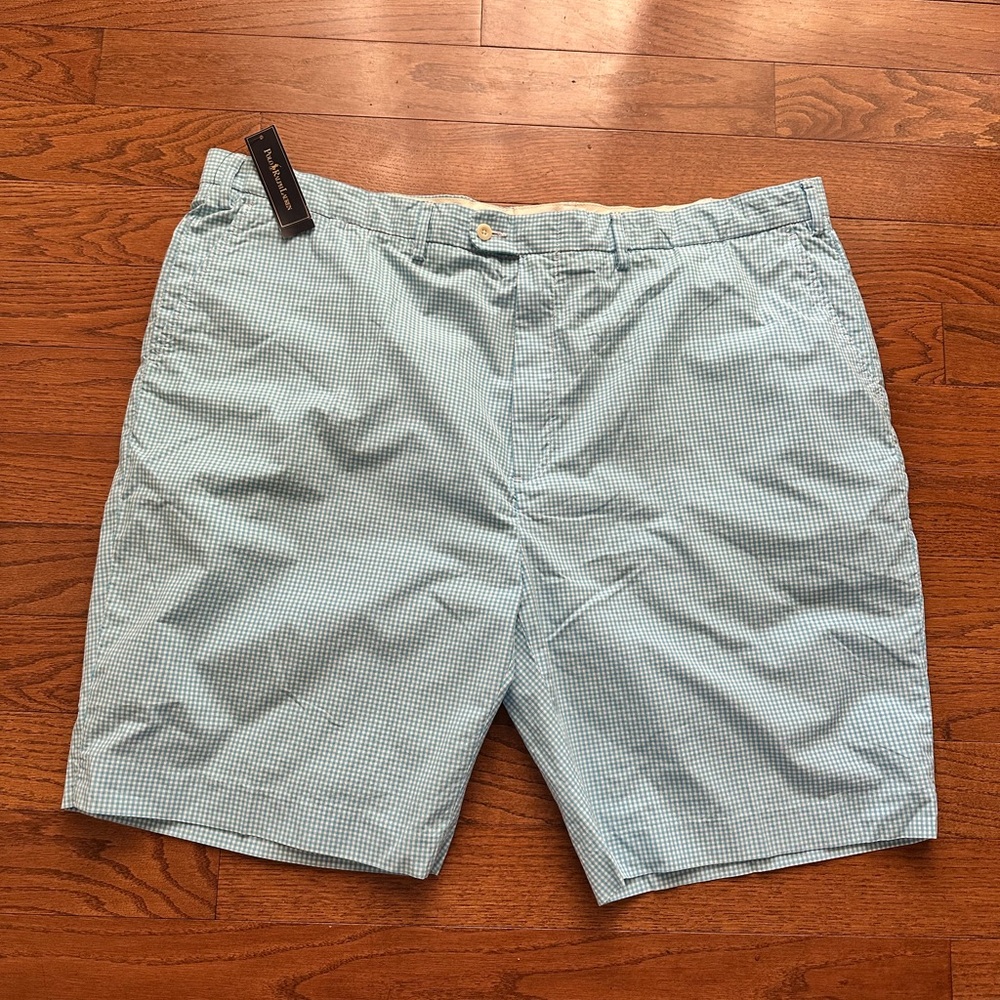 Polo Ralph Lauren Pale Blue Micro-Check Flat Front Shorts Big & Tall 50B NWT